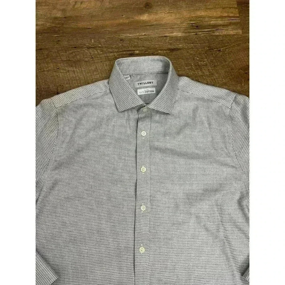 Twillory Non Iron Tailored Fit Geometric Button Up Shirt Men's 16 32/33 Gray - Picture 3 of 13